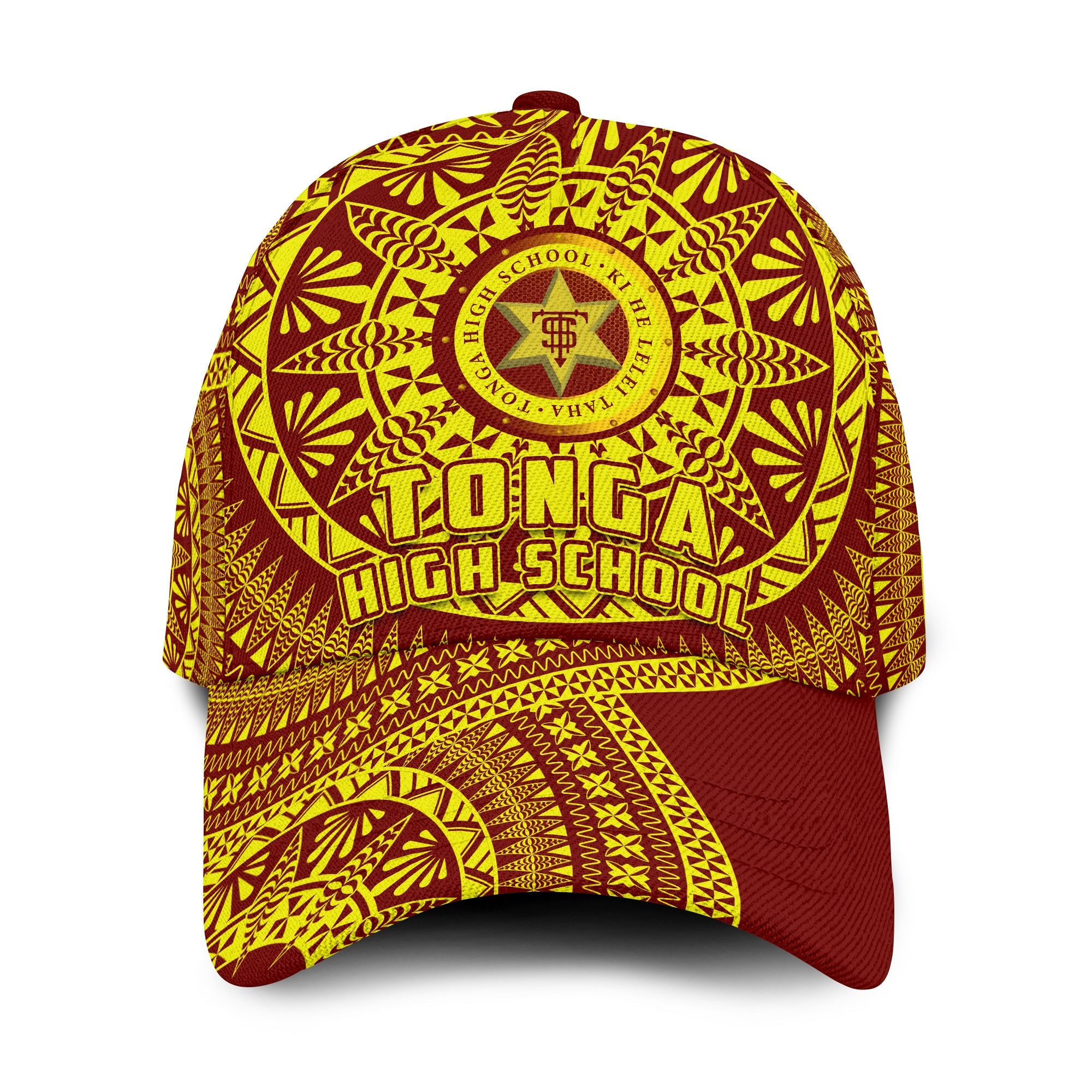 Tonga High School Classic Cap Tongan Ngatu Pattern Ver.01 LT14 Classic Cap Universal Fit Red - Polynesian Pride