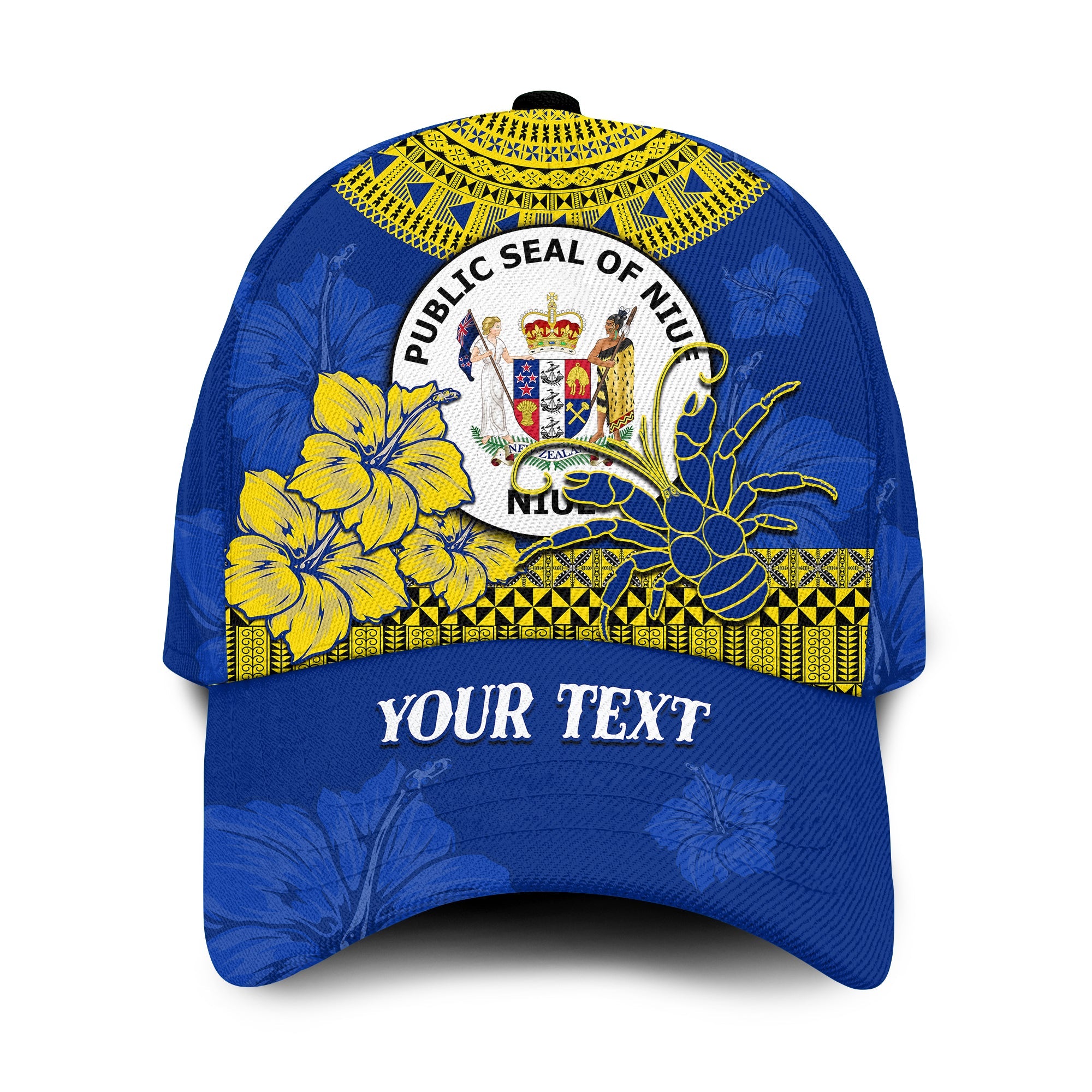 (Custom Personalised) Niue Hiapo Classic Cap Rock of Polynesia Tapa Niuean Crab Happy Day Ver.01 LT13 Classic Cap Universal Fit Blue - Polynesian Pride