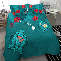 Hawaiian Islands Bedding Set - Hawaii Tropical Flowers and Turtles Turquoise LT13 - Polynesian Pride