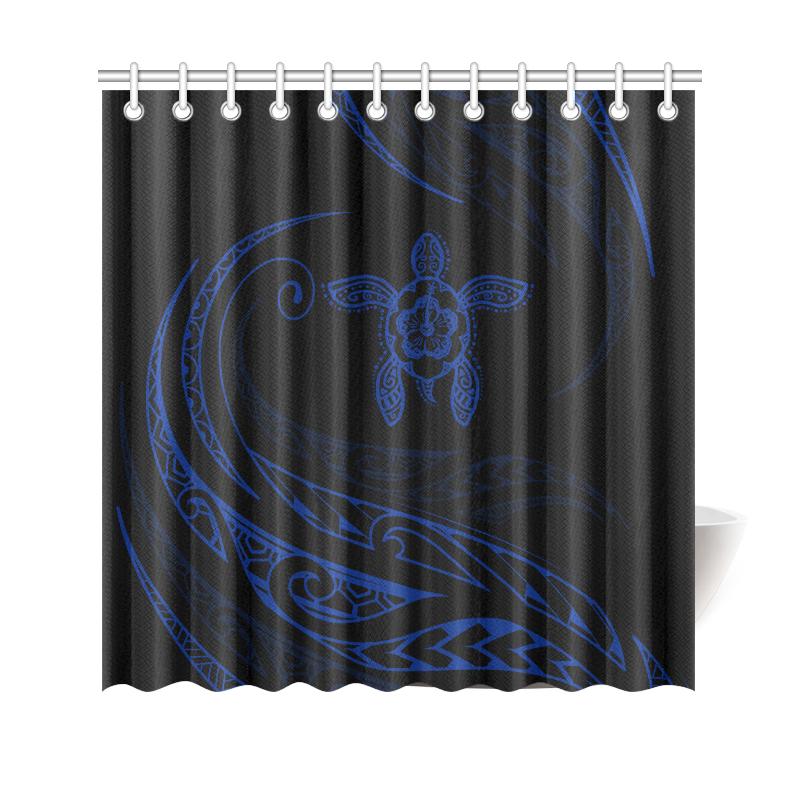 Hawaii Turtle Hibiscus Shower Curtain - Blue - Frida Style 177 x 172 (cm) Blue - Polynesian Pride