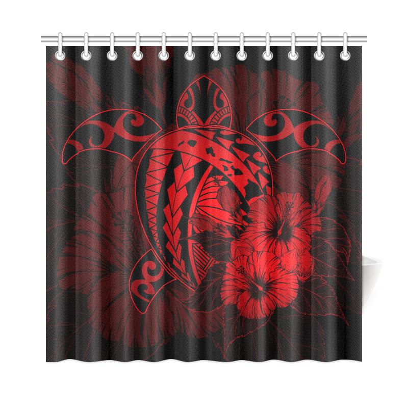 Hawaii Hibiscus Shower Curtain - Harold Turtle - Red - Polynesian Pride