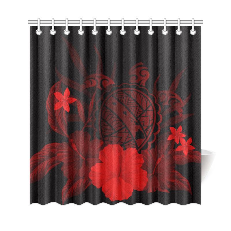 Hawaii Turtle Map Hibiscus Shower Curtain - Red - Polynesian Pride