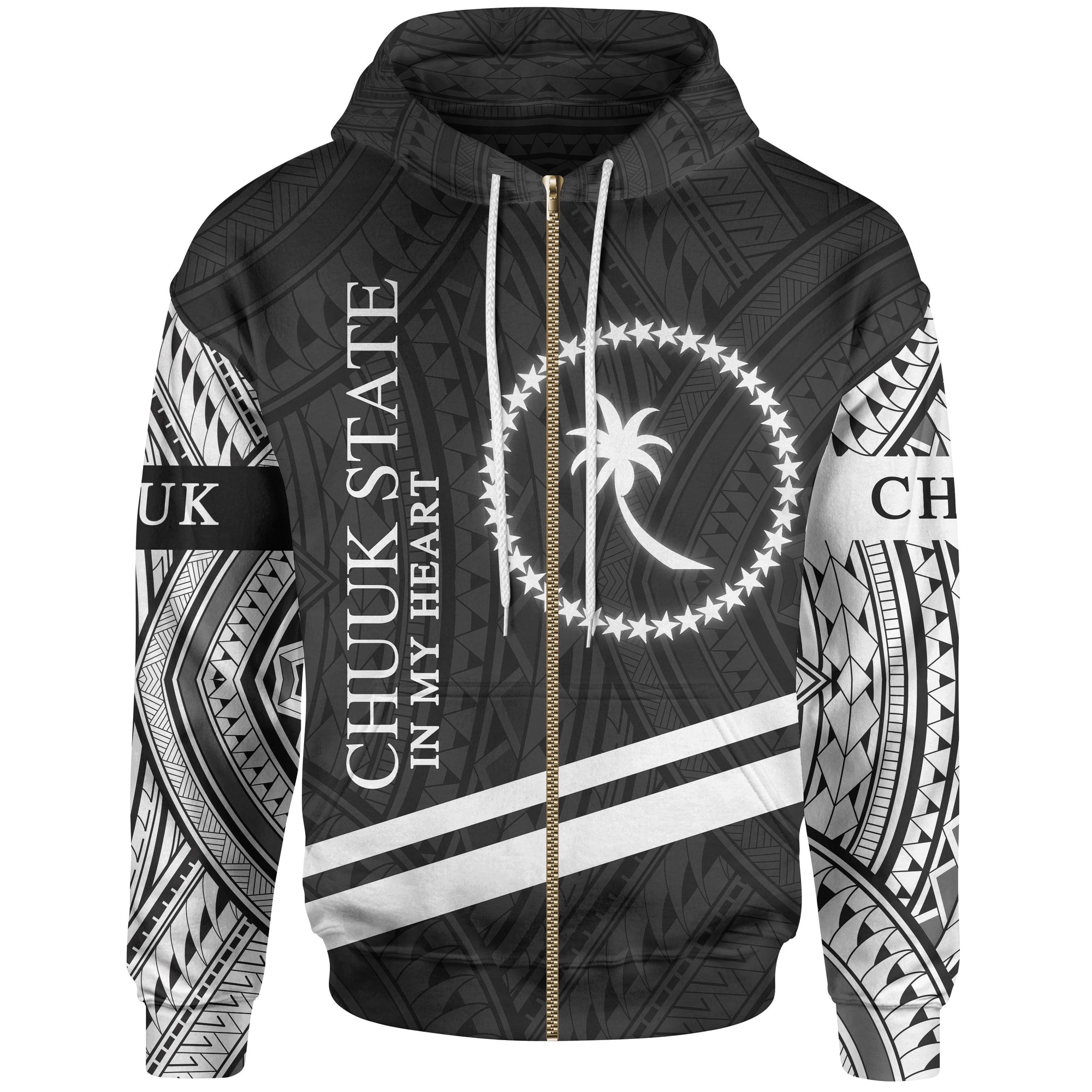 Chuuk State Zip Hoodie In My Heart Style Polynesian Patterns Unisex Black - Polynesian Pride