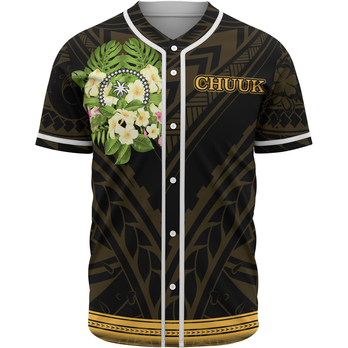 Chuuk State Baseball Shirt - Polynesian Gold Patterns Collection Unisex Black - Polynesian Pride