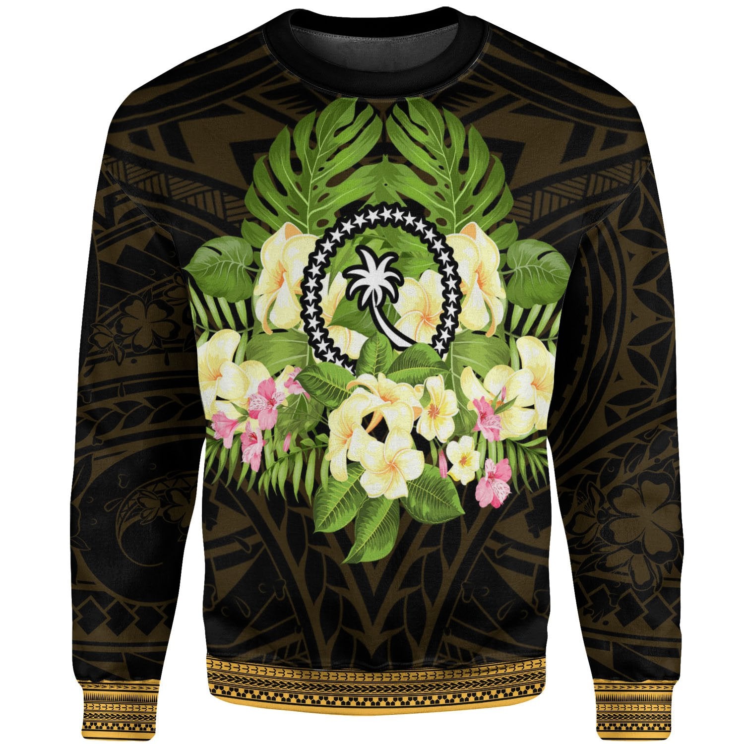 Chuuk State Sweatshirt - Polynesian Gold Patterns Collection Unisex Black - Polynesian Pride