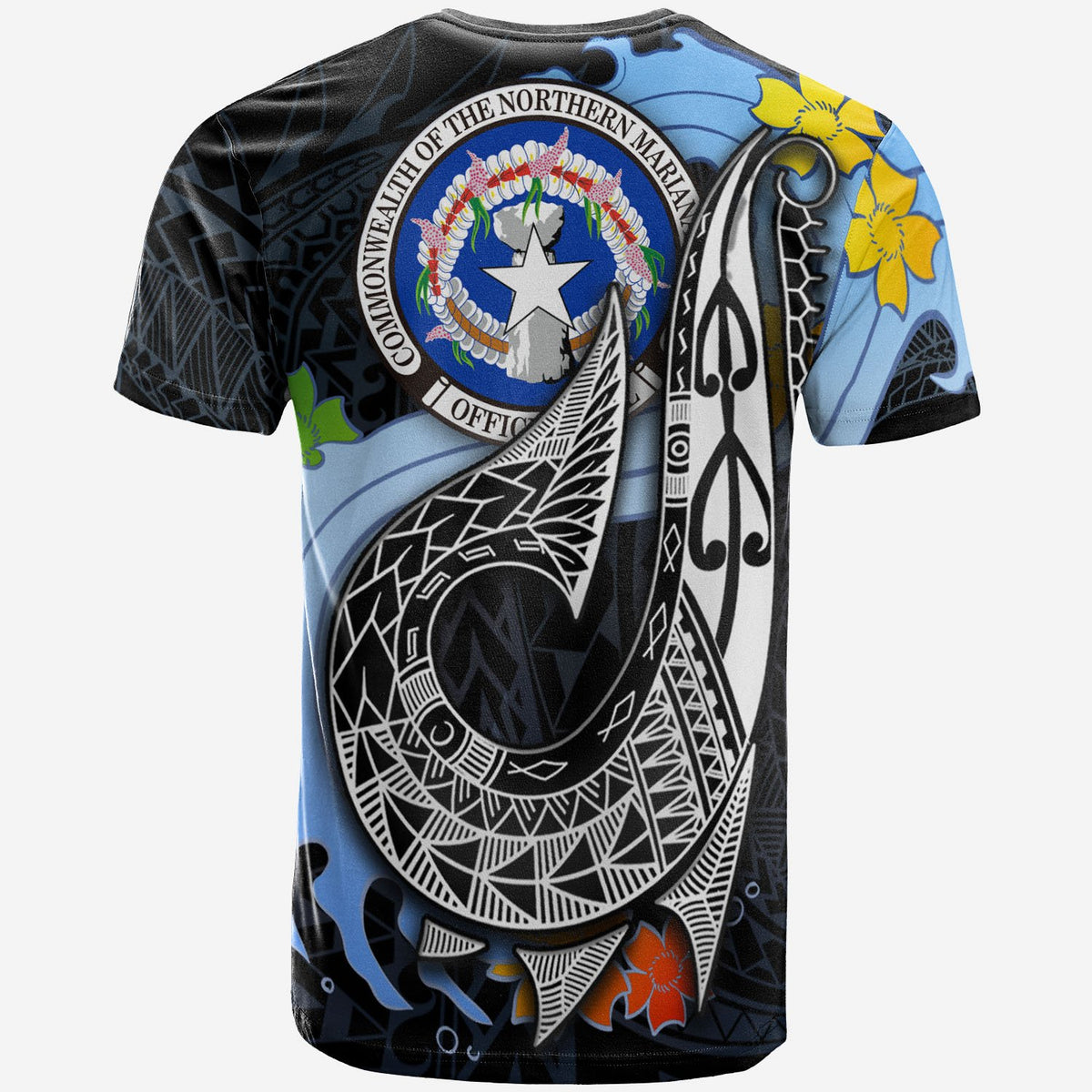 Northern Mariana Islands T Shirt Fish Hooks And Wave - Polynesian Pride