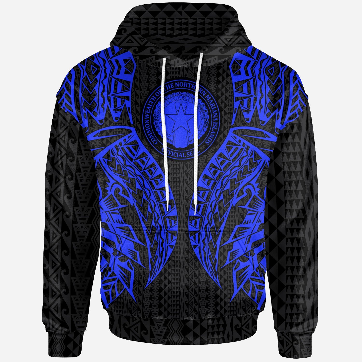 Northern Mariana Islands Hoodie Polynesian Lion Head Blue Style Unisex Blue - Polynesian Pride