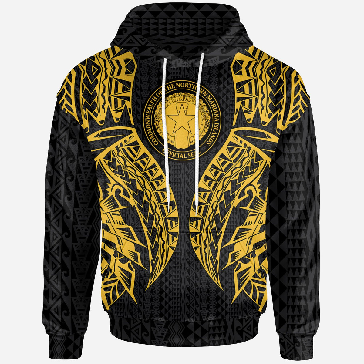 Northern Mariana Islands Hoodie Polynesian Lion Head Gold Style Unisex Gold - Polynesian Pride