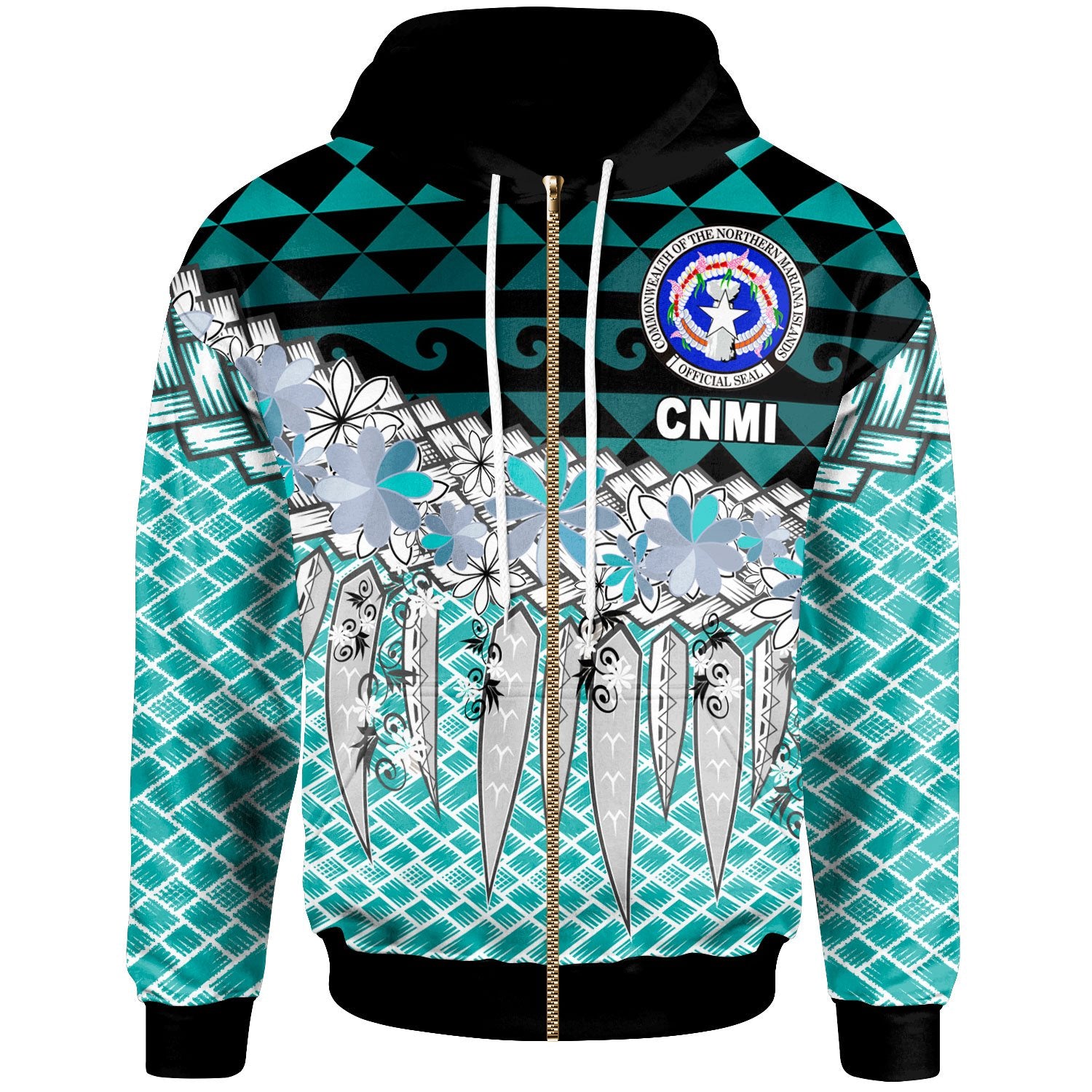 Northern Mariana Islands Zip Hoodie Coconut Leaves Weave Pattern Blue Unisex Blue - Polynesian Pride