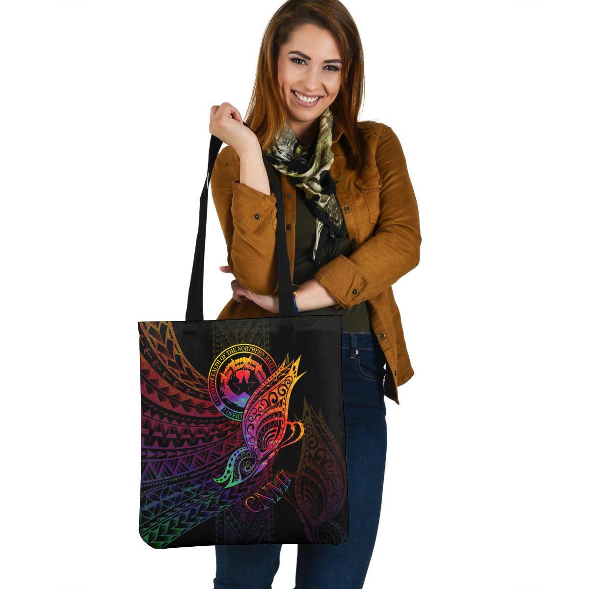 Northern Mariana Islands Tote Bag - Butterfly Polynesian Style Tote Bag One Size Black - Polynesian Pride