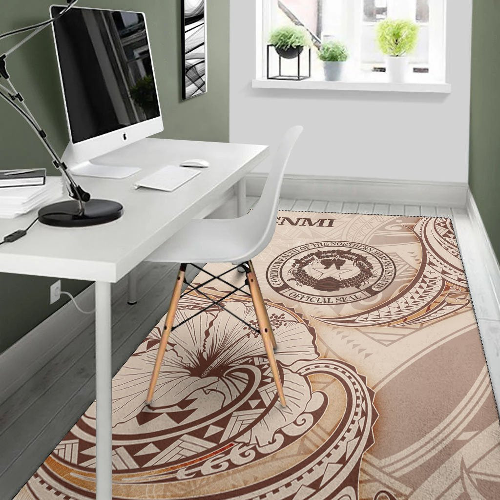 Northern Mariana Islands Area Rug - Hibiscus Flowers Vintage Style - Polynesian Pride