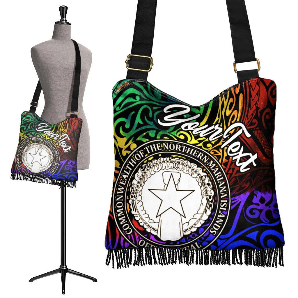 Northern Mariana Islands Custom Personalised Boho Handbag - Rainbow Polynesian Pattern - Polynesian Pride