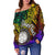 Northern Mariana Islands Custom Personalised Women's Off Shoulder Sweater - Rainbow Polynesian Pattern - Polynesian Pride