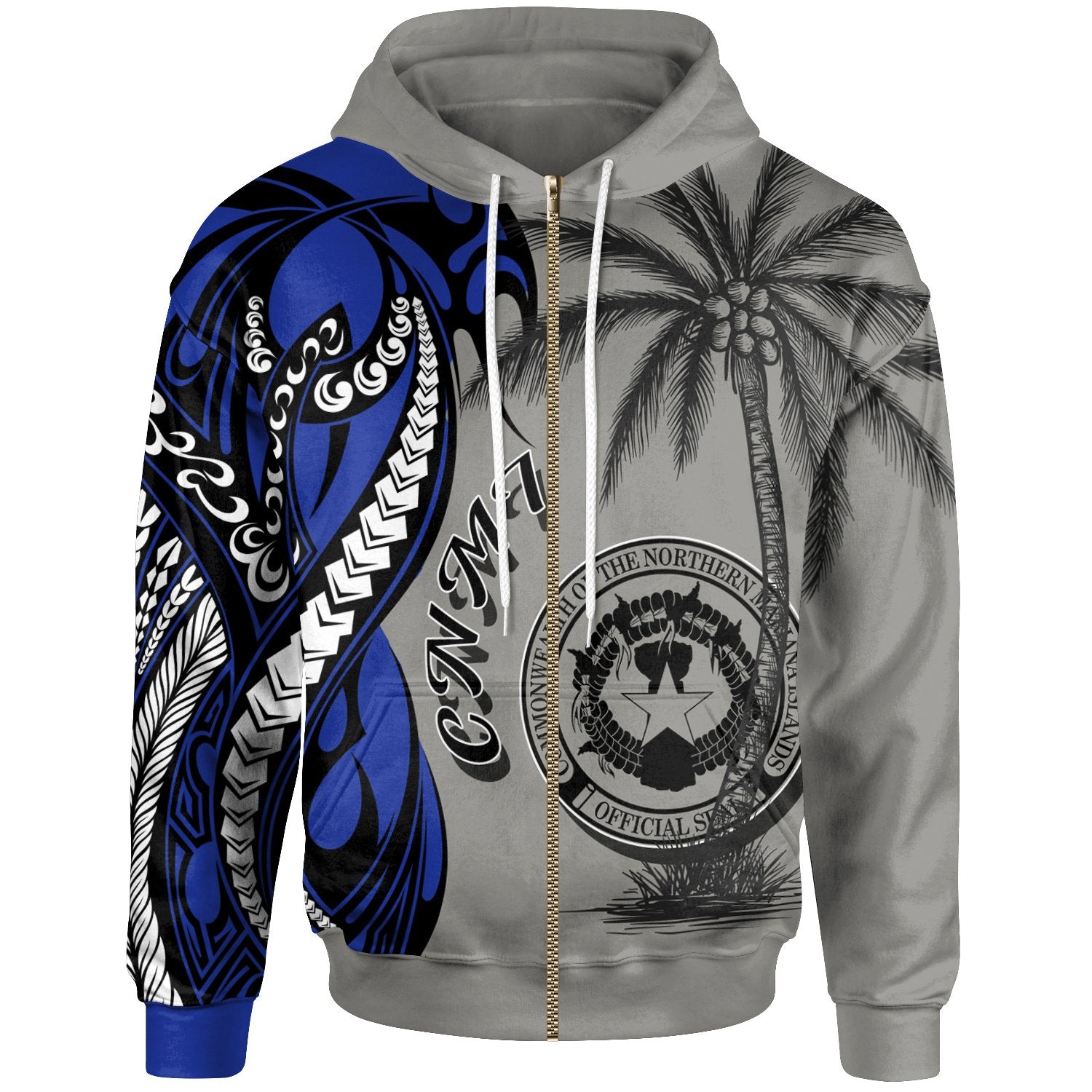 Northern Mariana Islands Zip up Hoodie Classical Coconut Tree Unisex Gray - Polynesian Pride