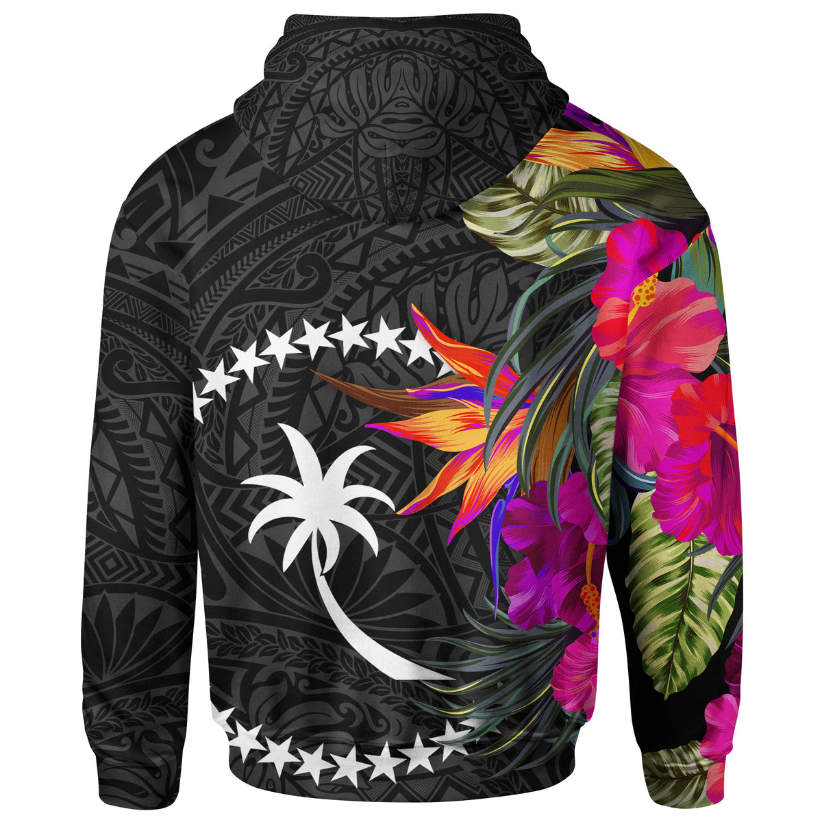 Chuuk Zip up Hoodie Hibiscus Polynesian Pattern - Polynesian Pride