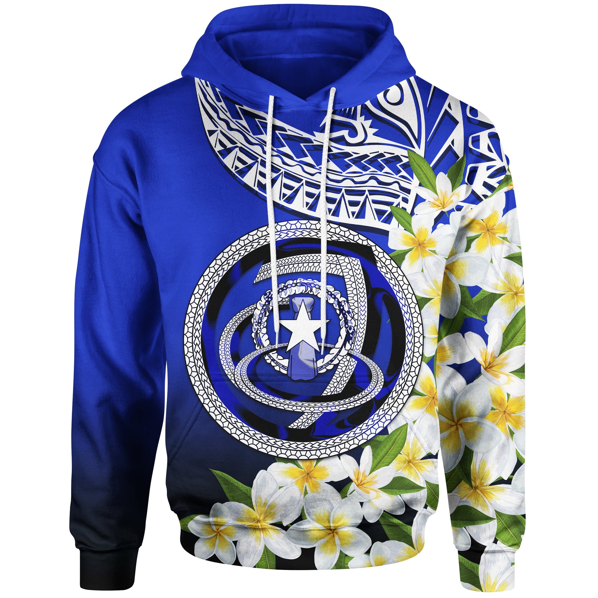 Northern Mariana Islands Hoodie Polynesian Plumeria Pattern Unisex Blue - Polynesian Pride