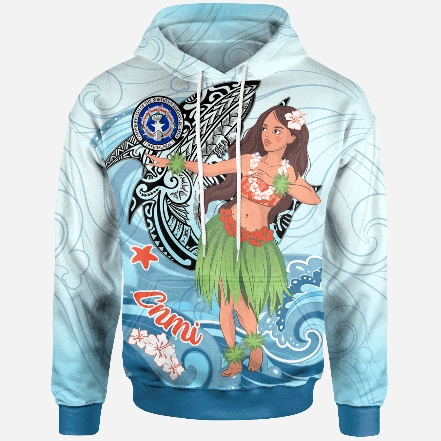 Northern Mariana Islands Hoodie Polynesian Girls With Shark Unisex Blue - Polynesian Pride