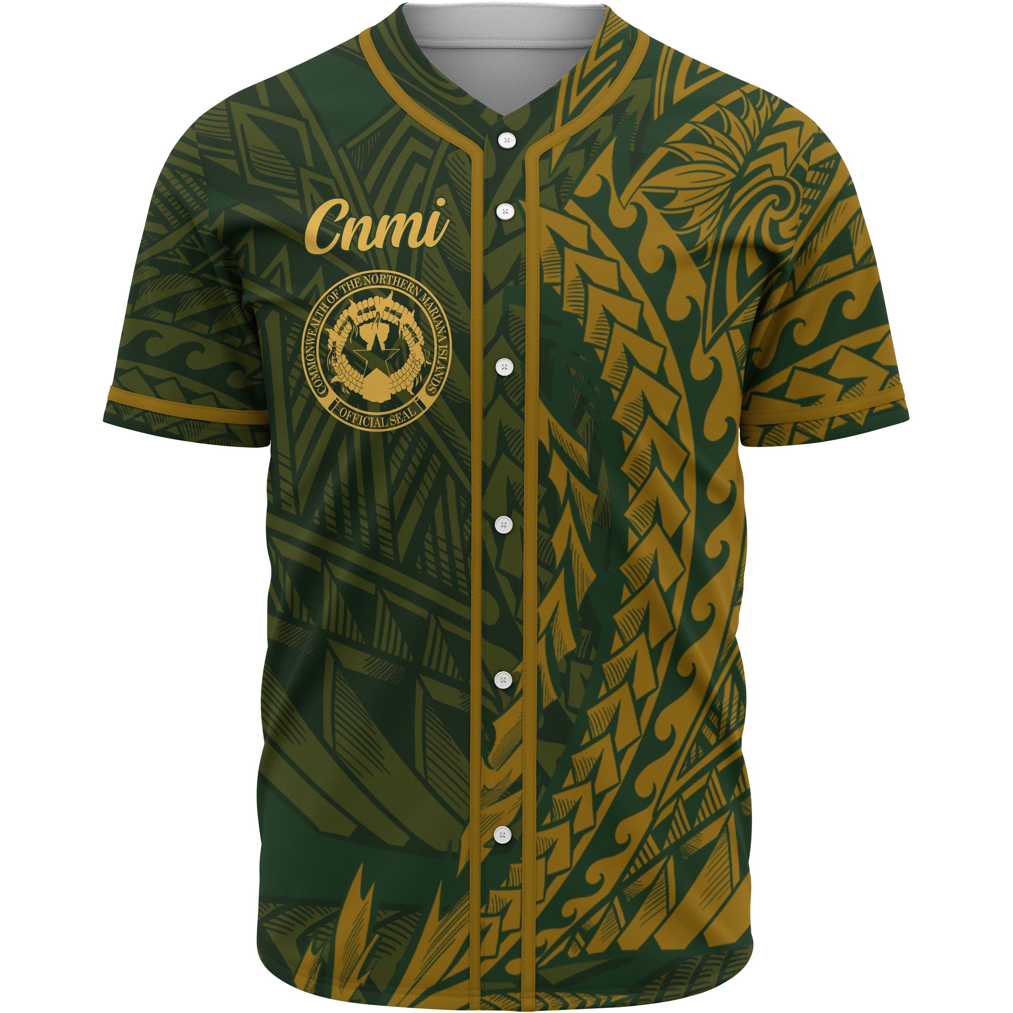 Northern Mariana Islands Baseball Shirt - Green Wings Style Unisex Gold - Polynesian Pride