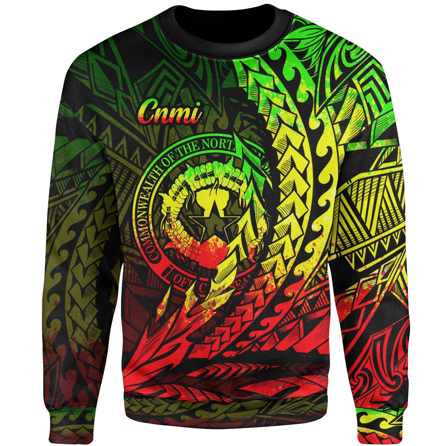 Northern Mariana Islands Sweatshirt - Wings Style Reggae Color Unisex Black - Polynesian Pride