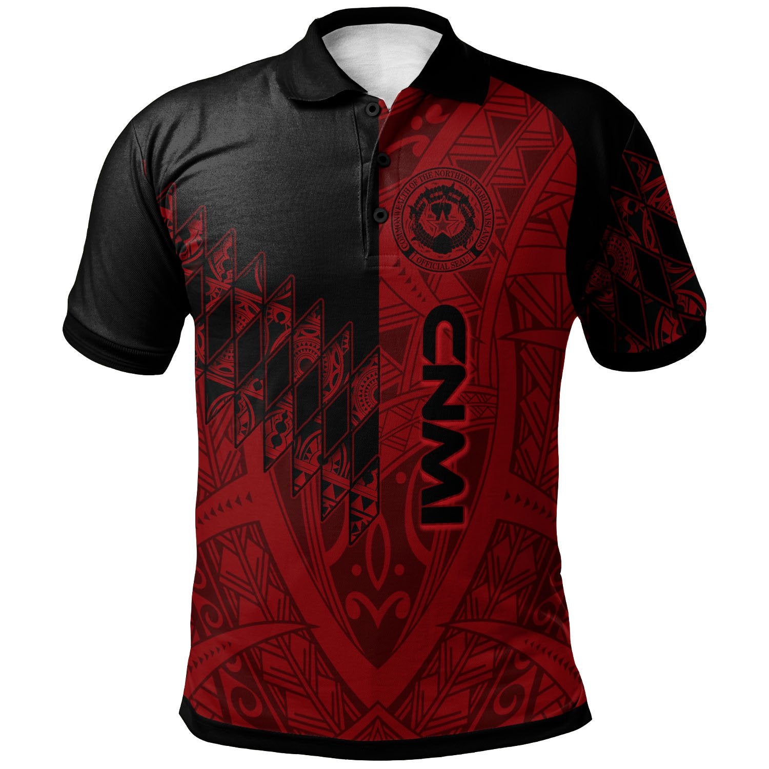 Northern Mariana Islands Polo Shirt Red Color Symmetry Style Unisex Black - Polynesian Pride