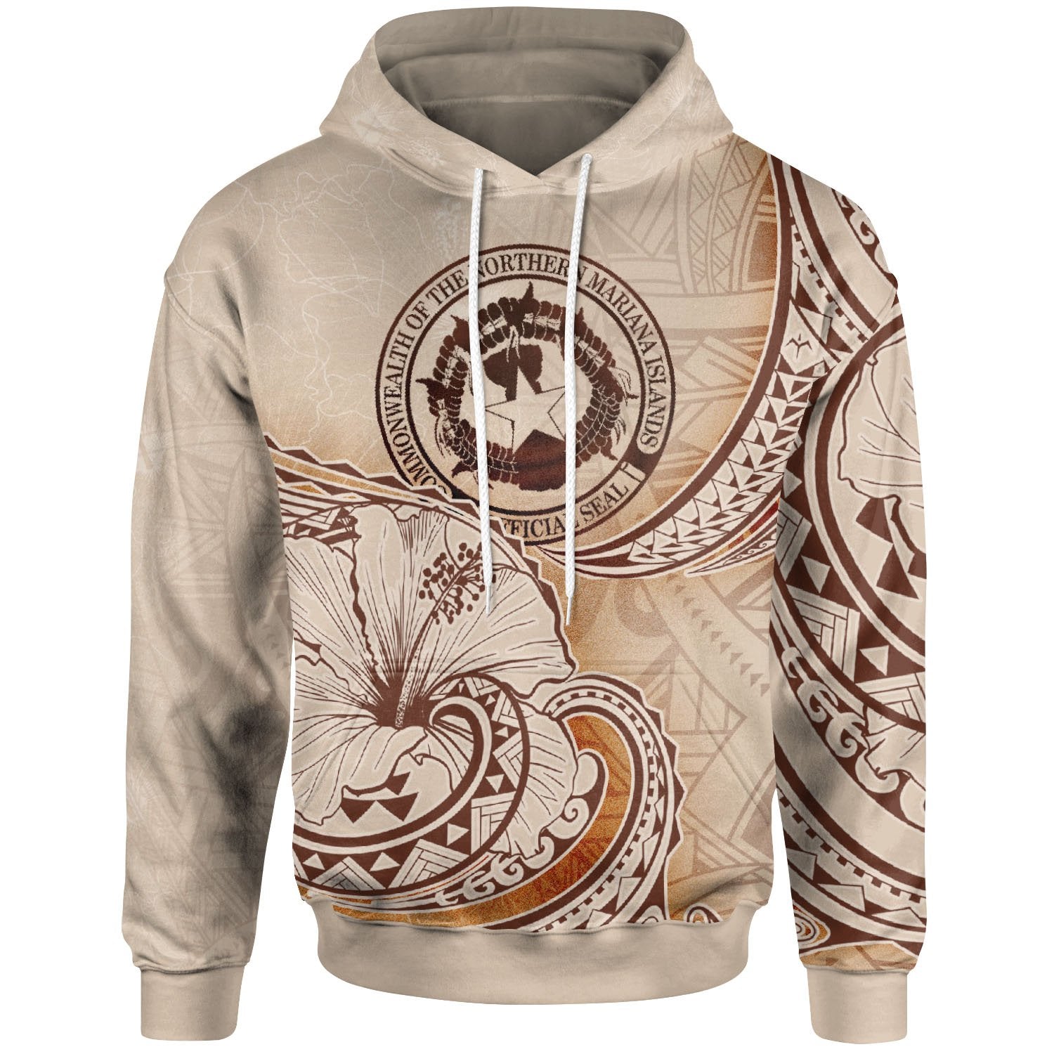 Northern Mariana Islands Hoodie Hibiscus Flowers Vintage Style Unisex Nude - Polynesian Pride