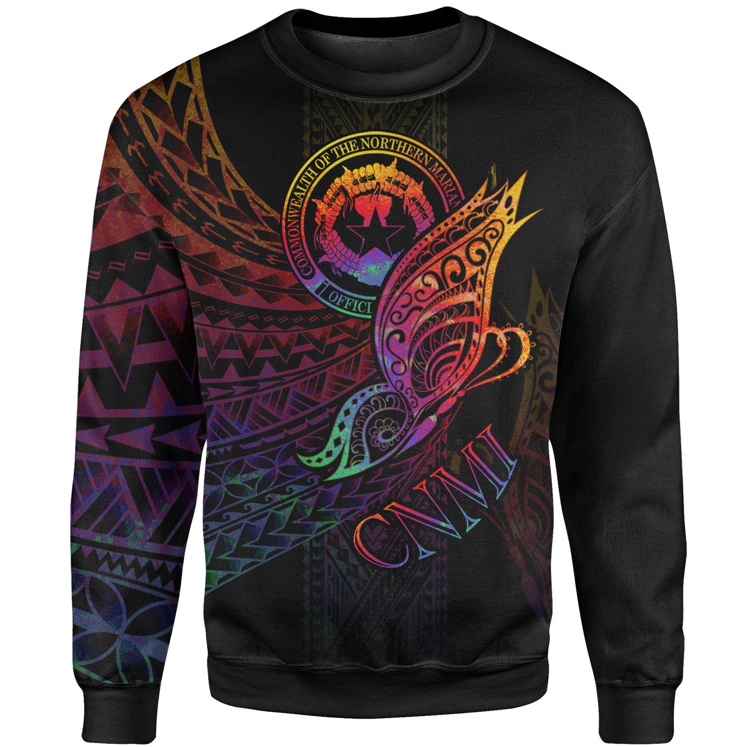 Northern Mariana Islands Sweatshirt - Butterfly Polynesian Style Unisex Black - Polynesian Pride