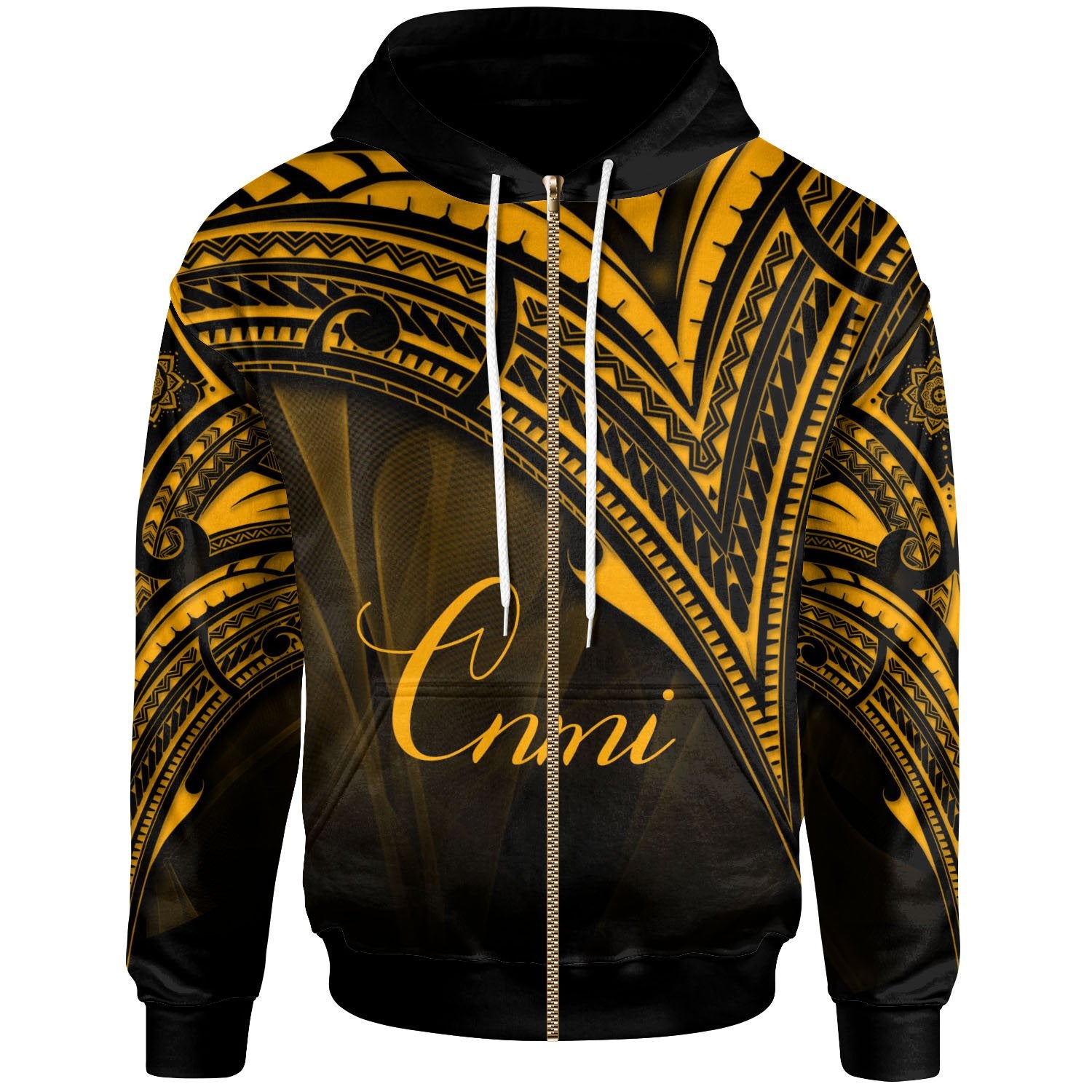 Northern Mariana Islands Zip Hoodie Gold Color Cross Style Unisex Black - Polynesian Pride