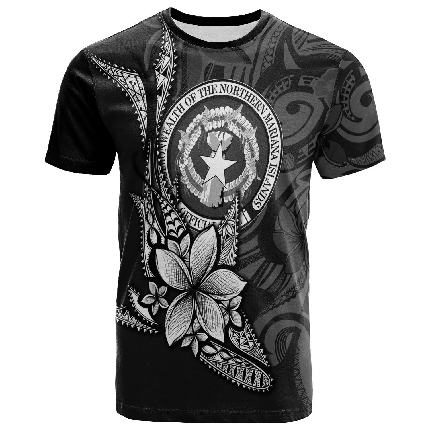 Northern Mariana Islands T Shirt Fish With Plumeria Flowers Style Unisex Black - Polynesian Pride