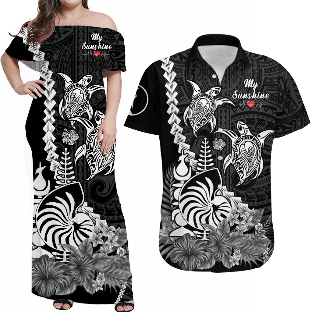 Custom New Caledonia Valentine Couple Matching Dress and Hawaiian Shirt My Sunshine Polynesia Turtle Black LT14 Black - Polynesian Pride