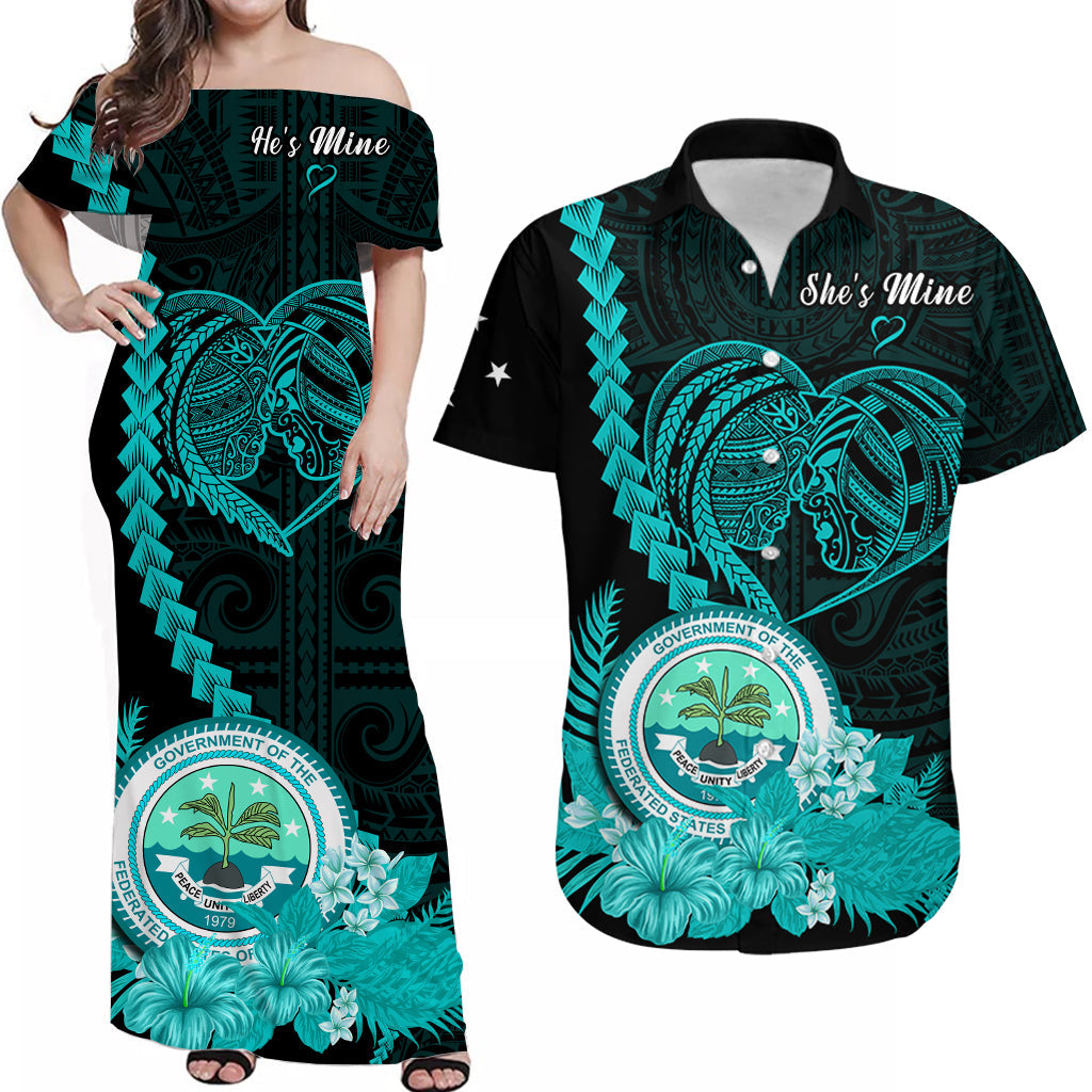 Custom Valentine Federated States of Micronesia Matching Hawaiian Shirt and Dress Heart Love Tropical Flowers Turquoise LT14 Turquoise - Polynesian Pride