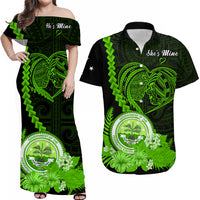 Custom Valentine Federated States of Micronesia Matching Hawaiian Shirt and Dress Heart Love Tropical Flowers Green LT14 Green - Polynesian Pride