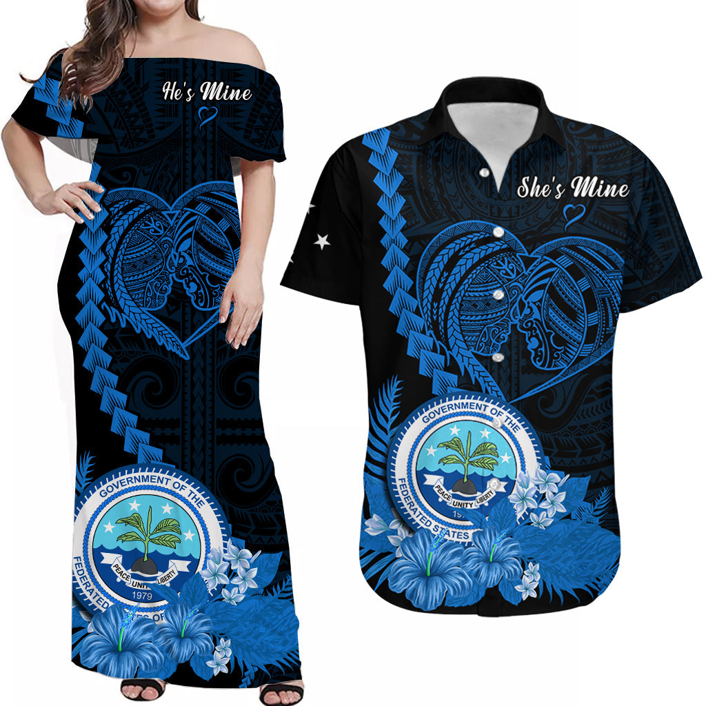 Custom Valentine Federated States of Micronesia Matching Hawaiian Shirt and Dress Heart Love Tropical Flowers Blue LT14 Blue - Polynesian Pride