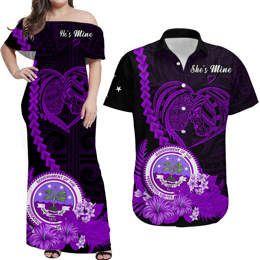 Custom Valentine Federated States of Micronesia Matching Hawaiian Shirt and Dress Heart Love Tropical Flowers Purple LT14 Purple - Polynesian Pride