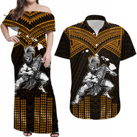 Custom Hawaiian Warrior Matching Dress and Hawaiian Shirt Polynesian Tribal Gold LT14 Gold - Polynesian Pride