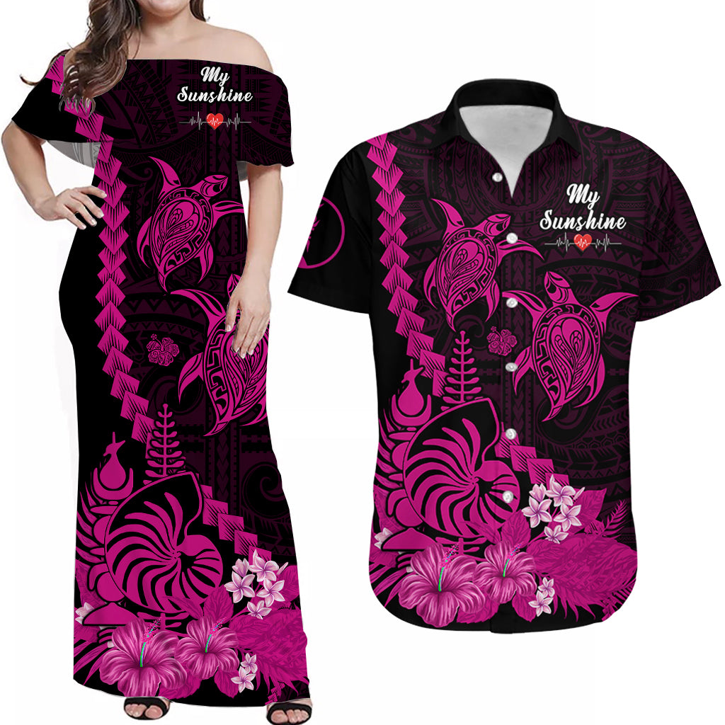 Custom New Caledonia Valentine Couple Matching Dress and Hawaiian Shirt My Sunshine Polynesia Turtle Pink LT14 Pink - Polynesian Pride