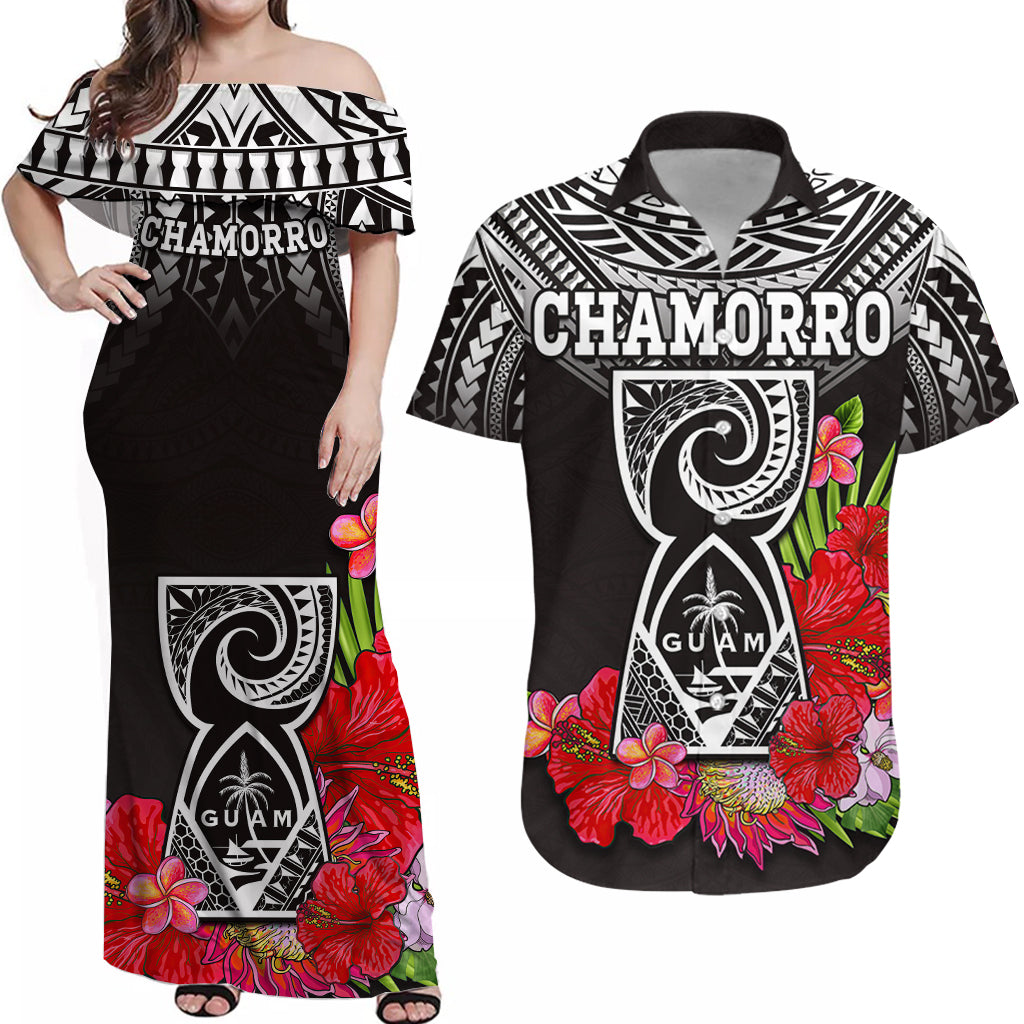 Custom Guam Chamorro Matching Hawaiian Shirt and Dress Guaman Latte Stone Tropical Flowers Black Version LT14 Black - Polynesian Pride