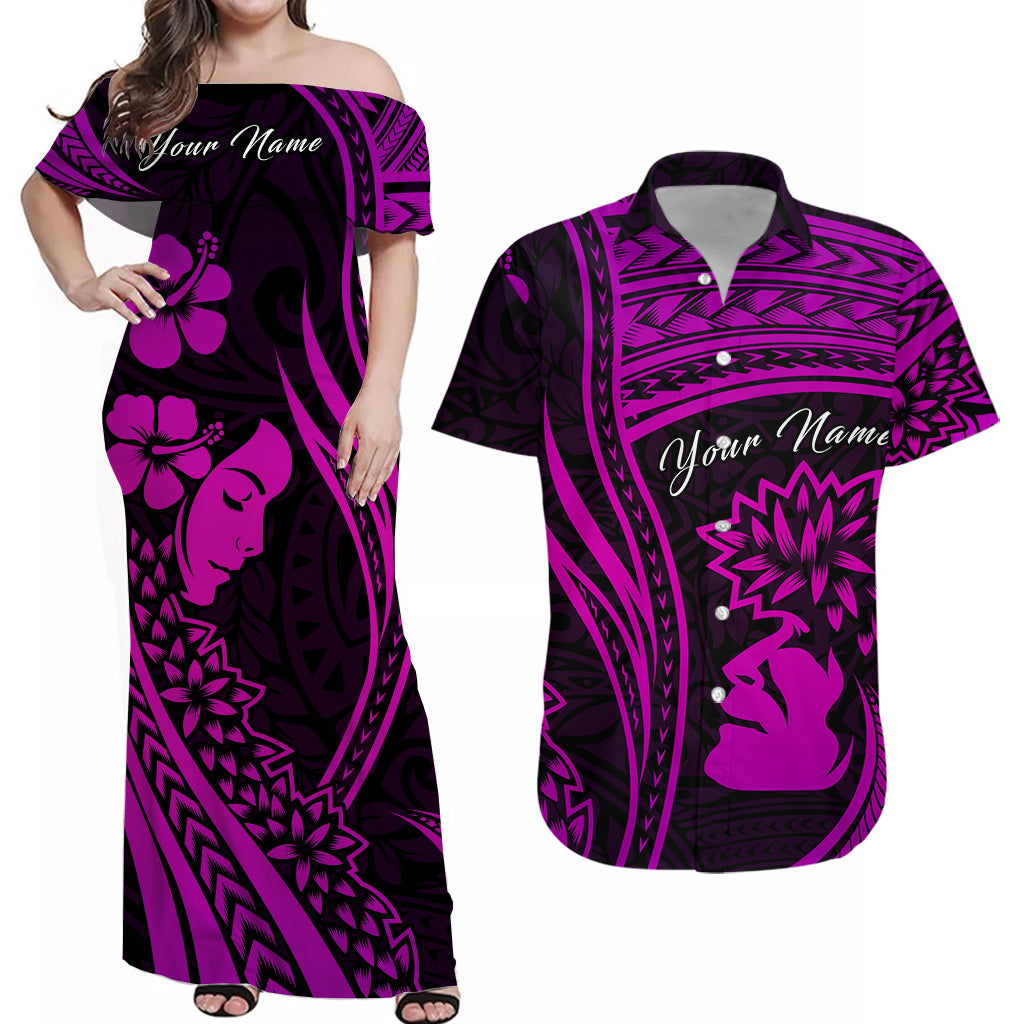 Custom Outfit For Couple Polynesian Valentine Couple Matching Dress and Hawaiian Shirt I LOVE YOU Hibiscus Style Purple LT13 Purple - Polynesian Pride