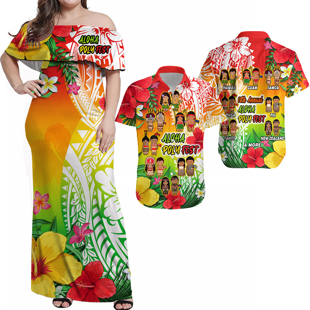 Aloha Poly Fest Matching Dress and Hawaiian Shirt Polynesian Pattern with Tropical Flowers LT14 Red - Polynesian Pride