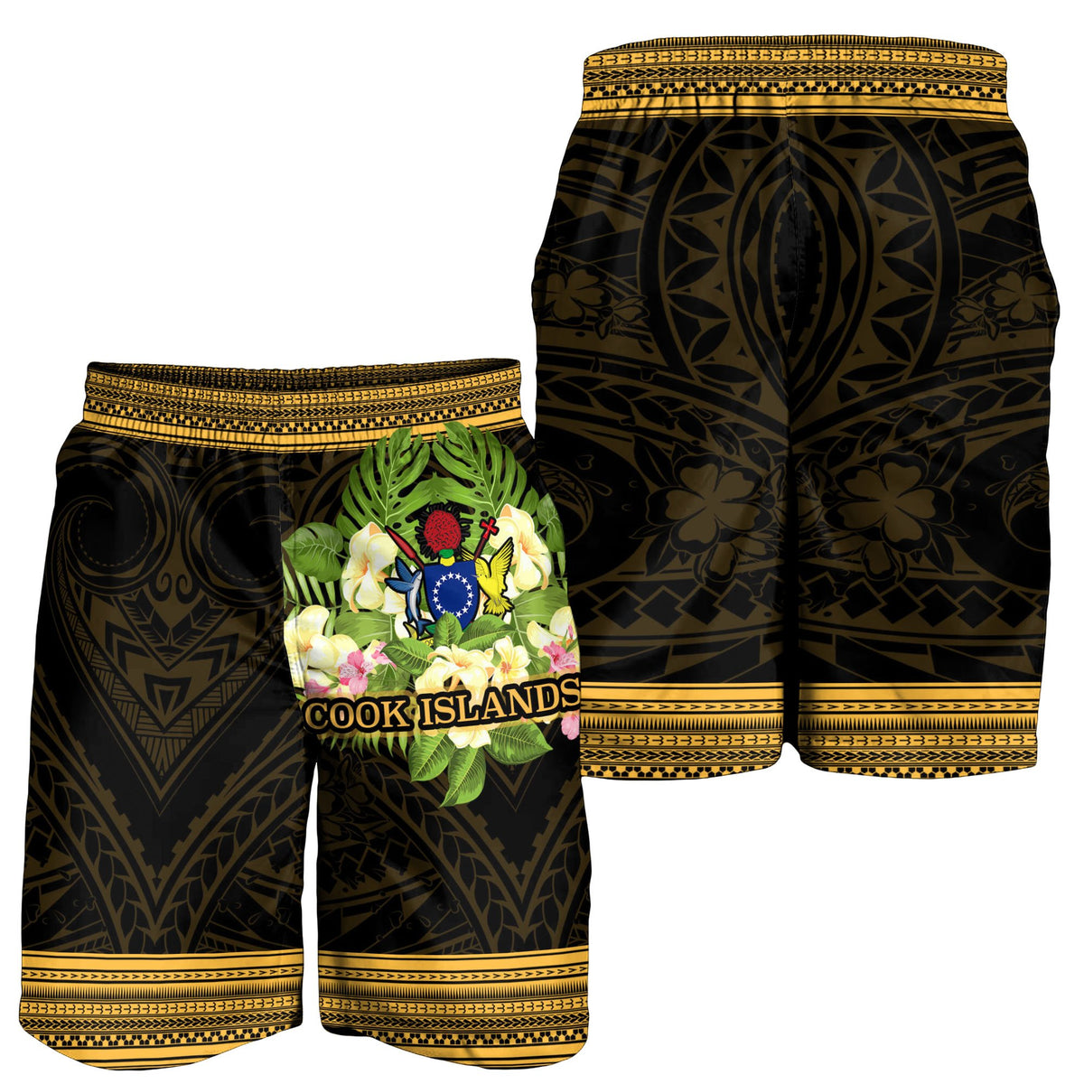 Cook Islands Men's Shorts - Polynesian Gold Patterns Collection - Polynesian Pride