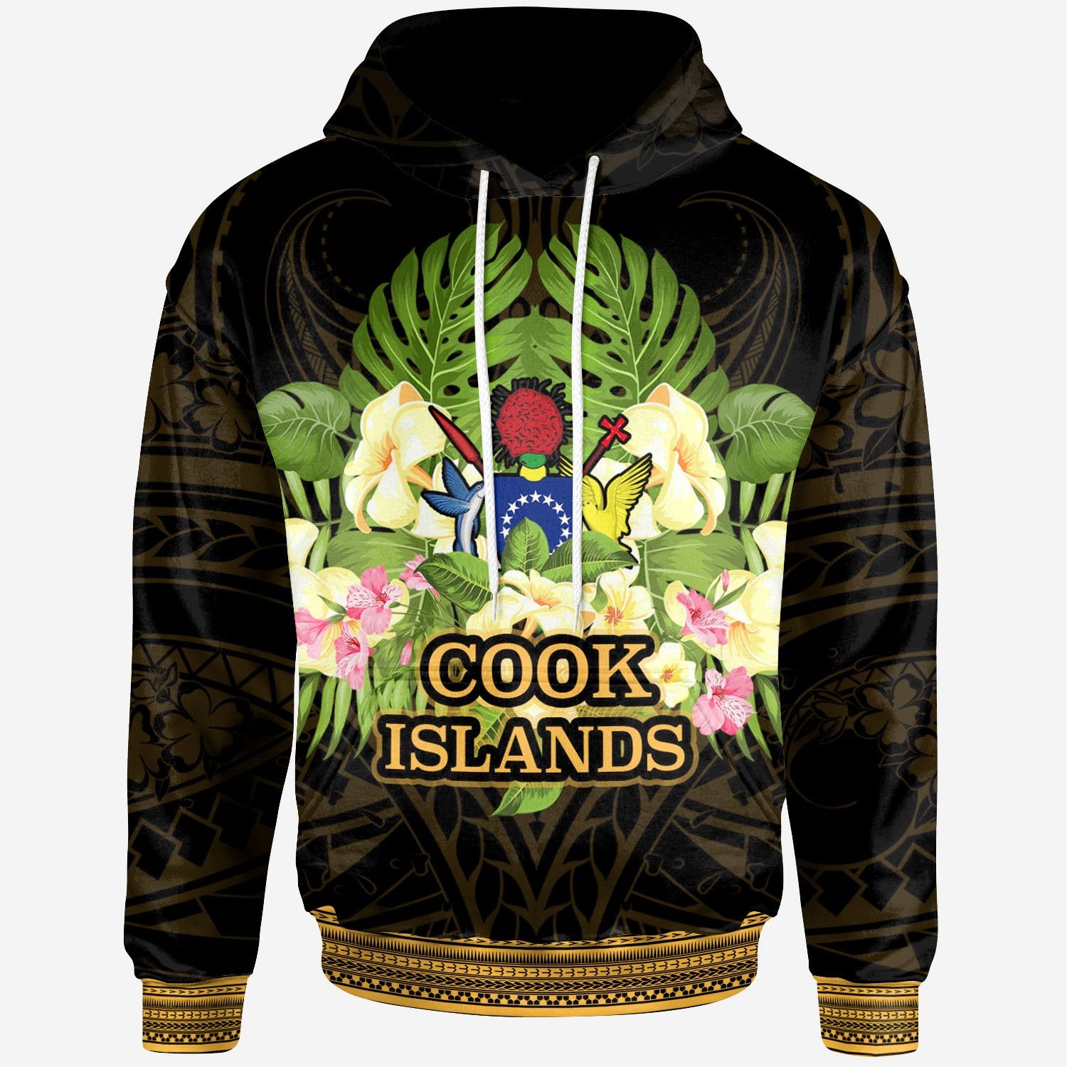 Cook Islands Hoodie Polynesian Gold Patterns Collection Unisex Black - Polynesian Pride