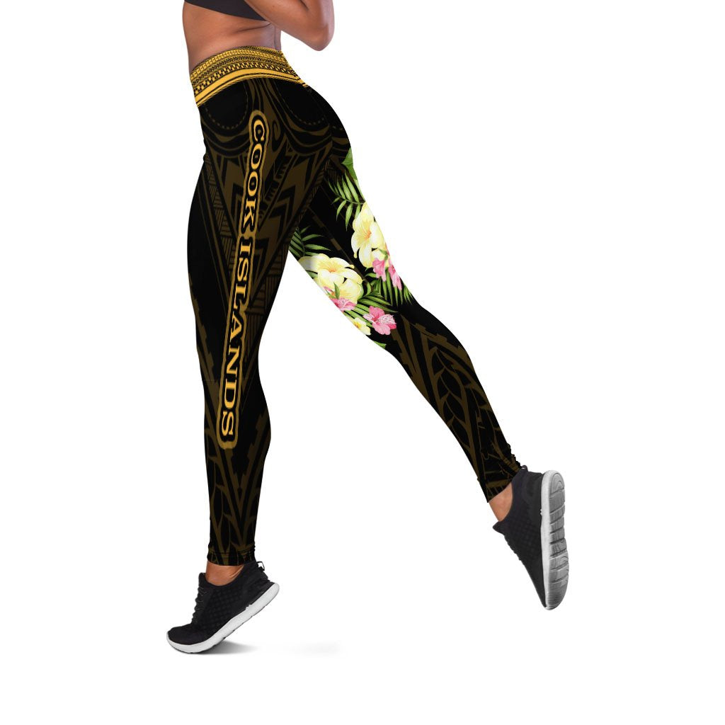 Cook Islands Leggings - Polynesian Gold Patterns Collection Black - Polynesian Pride