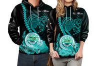Custom FSM Valentine Couple Hoodie Heart Love Tropical Flowers Turquoise LT14 - Polynesian Pride