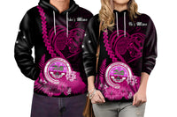 Custom FSM Valentine Couple Hoodie Heart Love Tropical Flowers Pink LT14 - Polynesian Pride