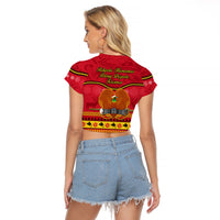 Papua New Guinea Christmas Raglan Cropped T Shirt Bird Of Paradise Bikpela Hamamas Blong Dispela Krismas LT14 - Polynesian Pride
