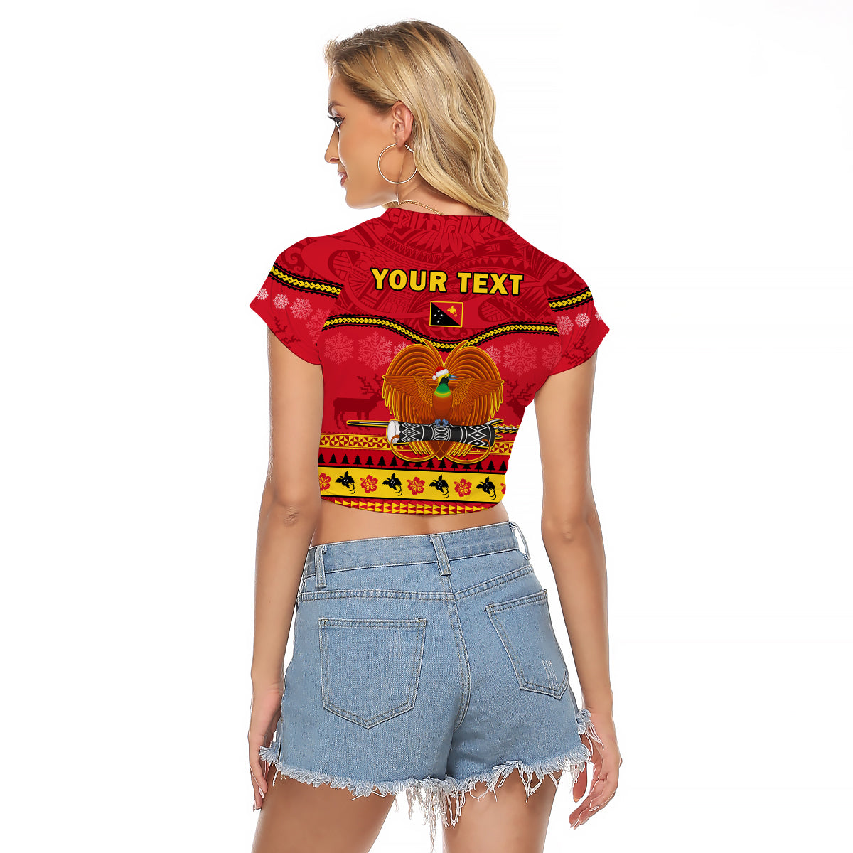 (Custom Personalised) Papua New Guinea Christmas Raglan Cropped T Shirt Bird Of Paradise Bikpela Hamamas Blong Dispela Krismas LT14 - Polynesian Pride