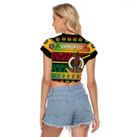 Vanuatu Christmas Raglan Cropped T Shirt Pig Tusk Polynesian Joyeux Noel Flag Art LT14 - Polynesian Pride