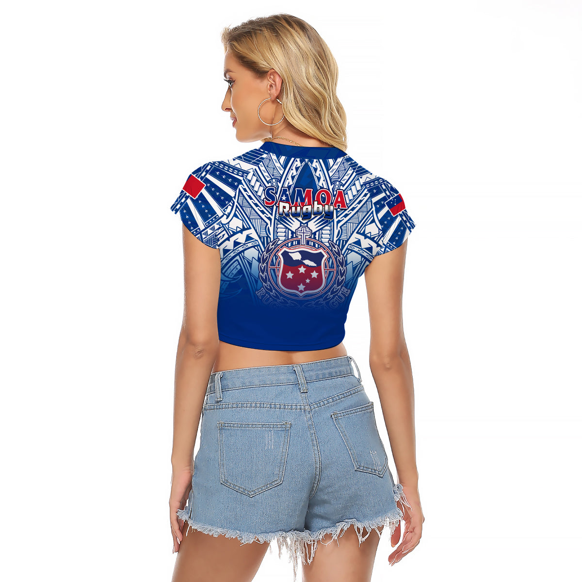Samoa Rugby Raglan Cropped T Shirt Toa Samoa Polynesian Pacific Navy Version LT14 - Polynesian Pride