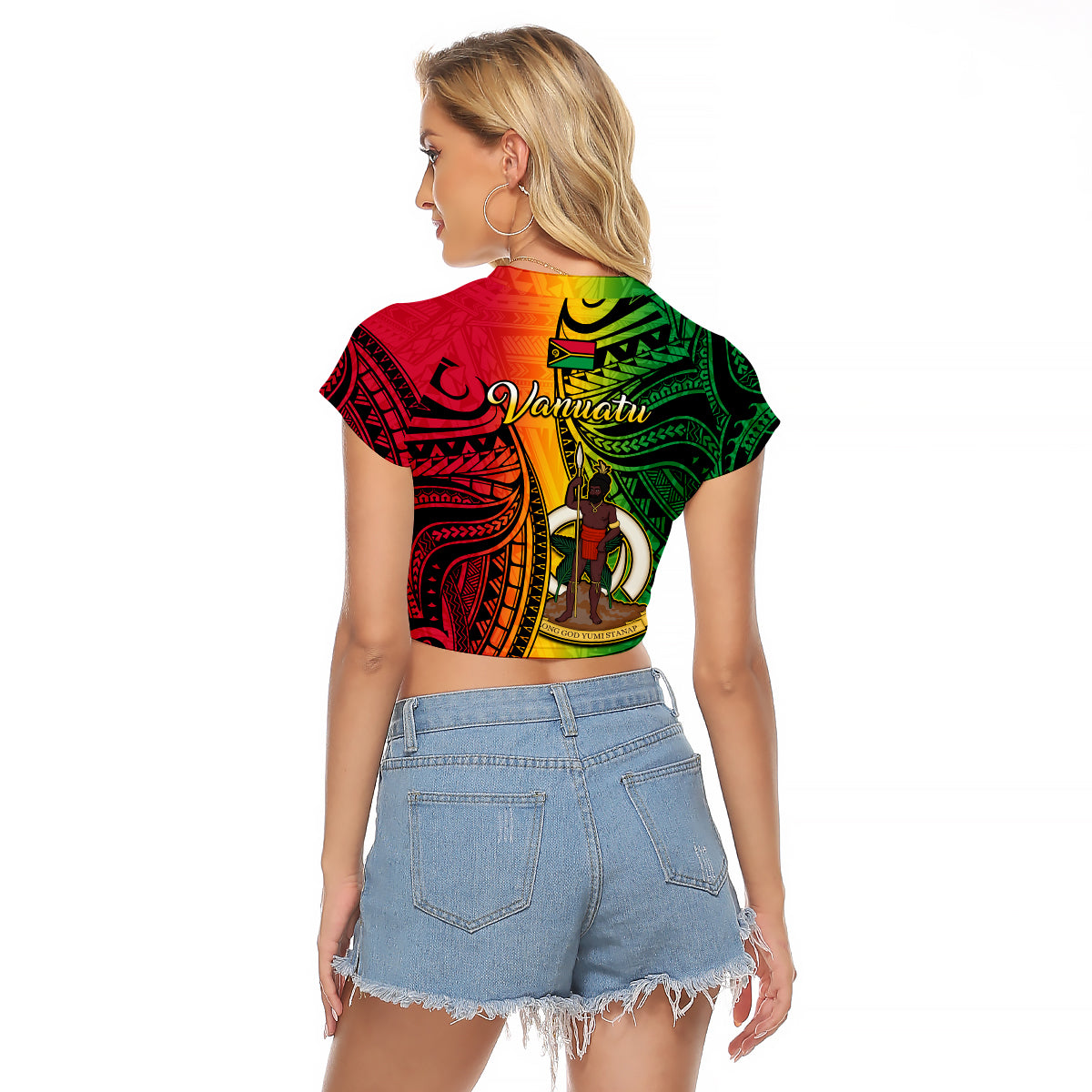 Vanuatu Raglan Cropped T Shirt Luganville Polynesian Reggae Coat Of Arms LT14 - Polynesian Pride
