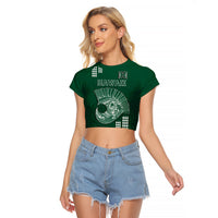Hawaii Football Raglan Cropped T Shirt Kakau Rainbow Warriors Helmet LT14 Female Green - Polynesian Pride