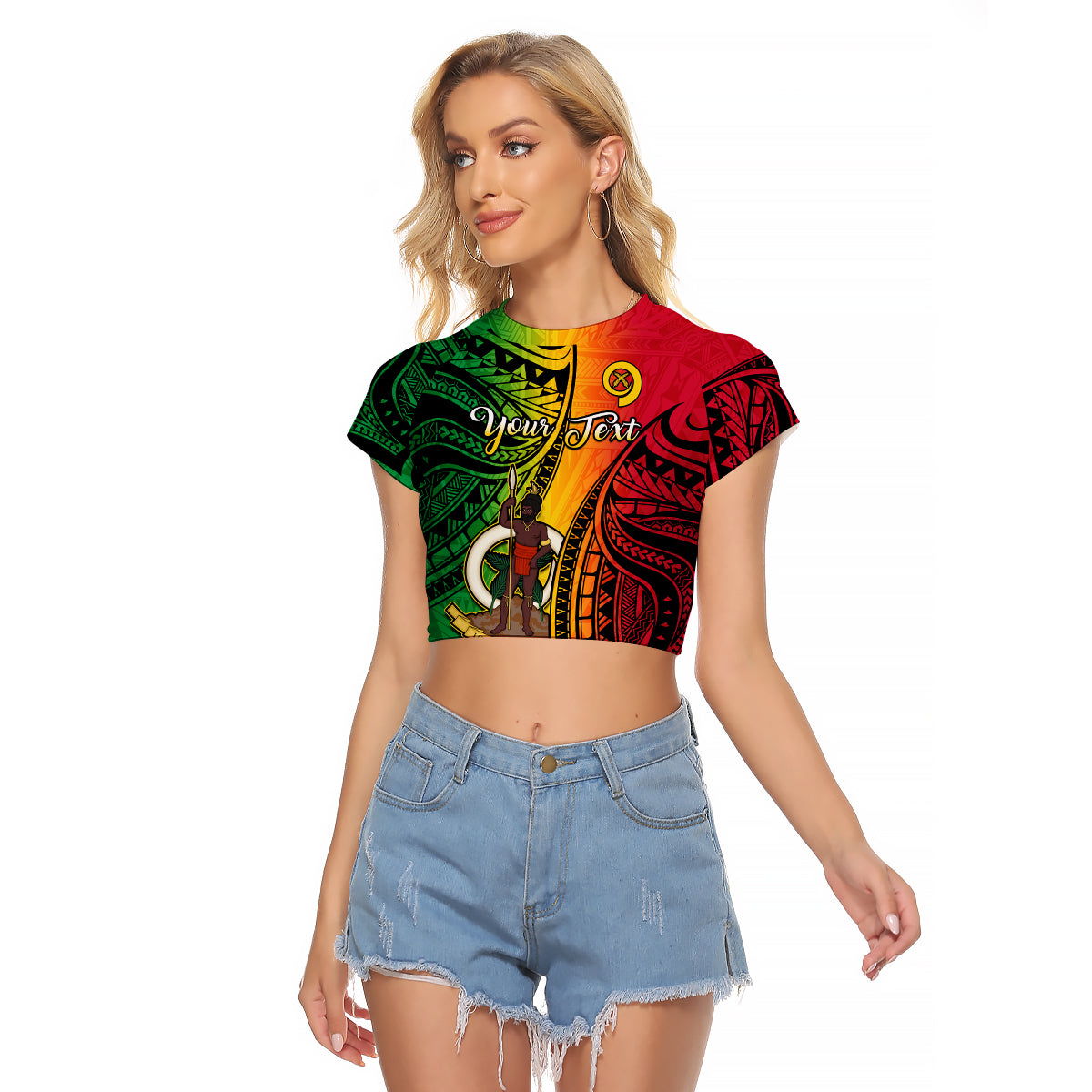 (Custom Personalised) Vanuatu Raglan Cropped T Shirt Luganville Polynesian Reggae Coat Of Arms LT14 Female Reggae - Polynesian Pride